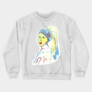 Girl with the pearl earring - Colorful pencil drawing Crewneck Sweatshirt